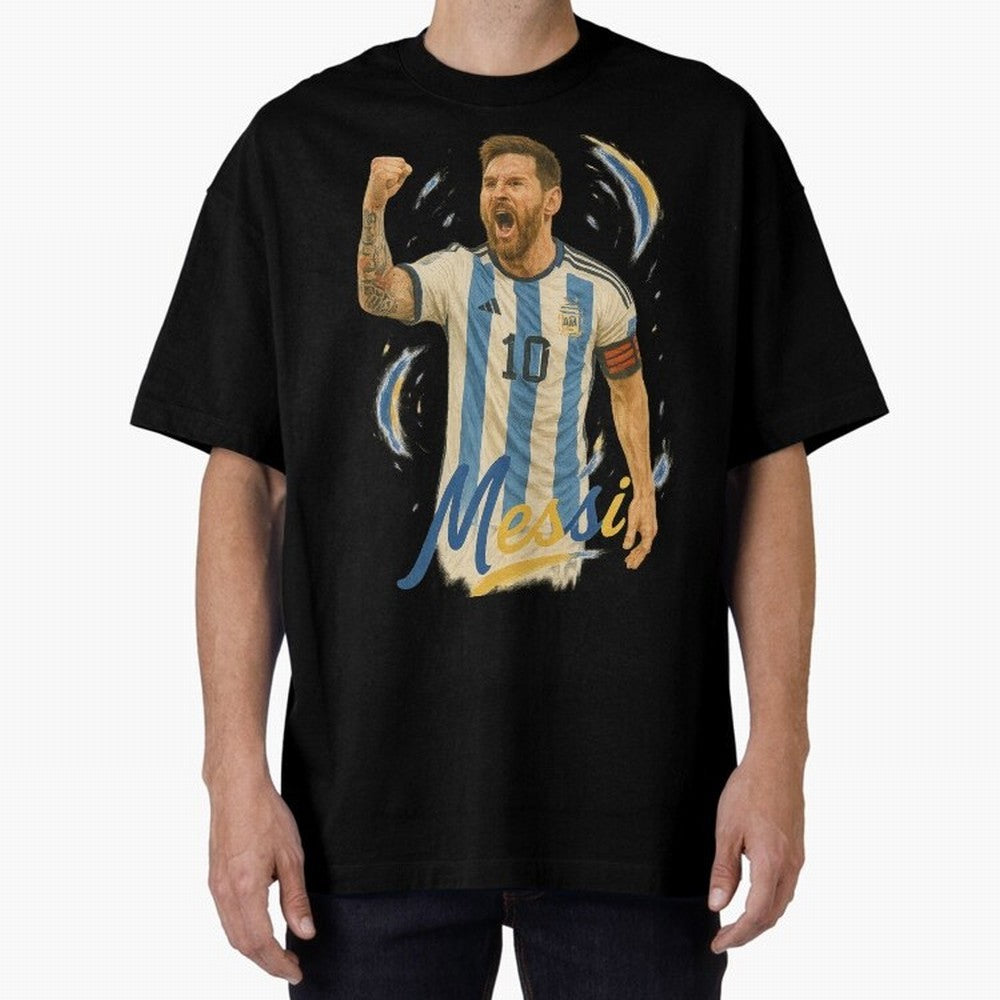 Lionel Messi Argentina Art ¨C Iconic World Cup Champion Tribute Design	 Oversized T-Shirt Make Game Day About FIFA World Cup 2026 Group Stage for Fans of Neymar, Haaland and Cristiano Ronaldo and Argentina, France and Brazil, Bringing Stadium