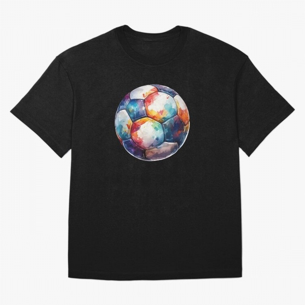 Football Soccer Ball Watercolor Illustration Drawing (Black BG) Oversized T-Shirt Fuel FIFA World Cup 2026 for Fans of Cristiano Ronaldo, Haaland and CR7 and Argentina and Brazil, Bringing Stadium Chants, National Pride, Trophy Dreams and