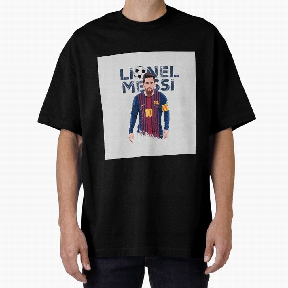 Stylized Lionel Messi Barcelona Illustration ¨C Iconic Football Artwork Oversized T-Shirt Join Global Football Passion for FIFA World Cup 2026 Group Stage, Driven by Haaland and Mbappe, Argentina, France and Brazil, Tournament Hype, Historic