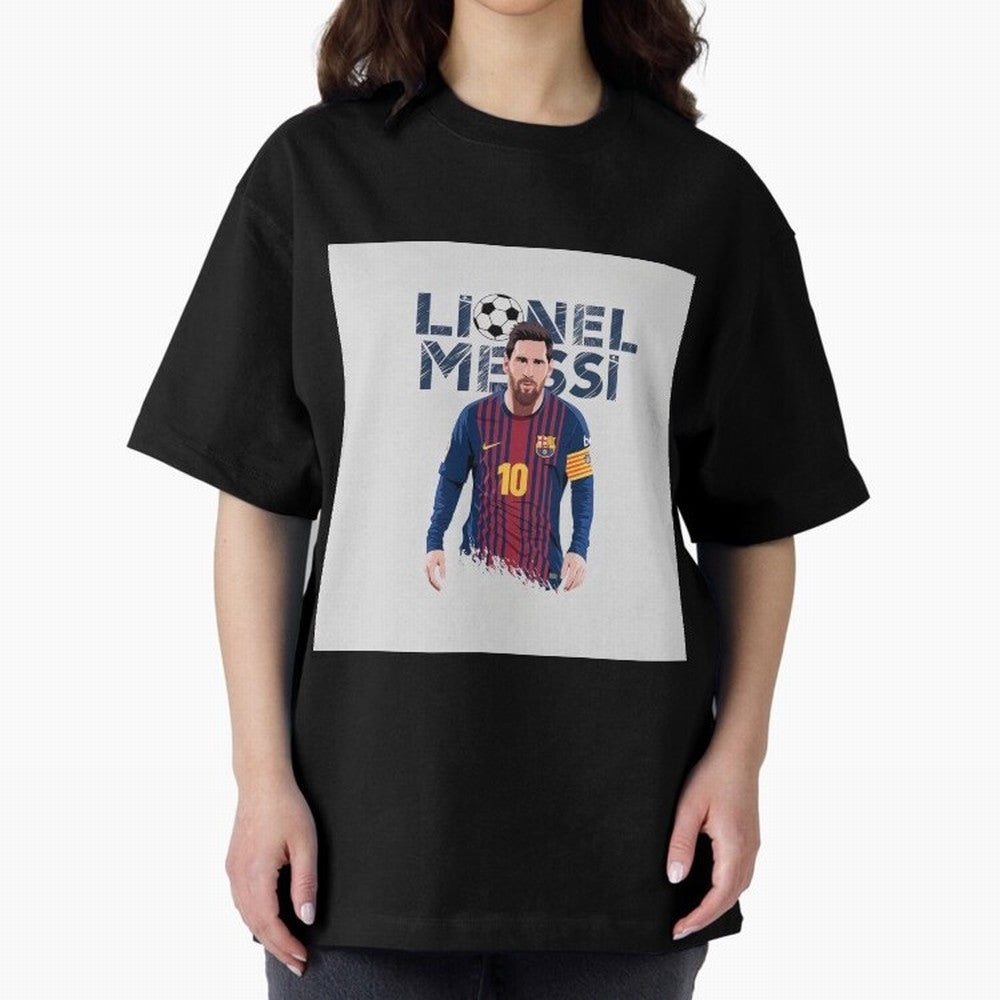 Stylized Lionel Messi Barcelona Illustration ¨C Iconic Football Artwork Oversized T-Shirt Join Global Football Passion for FIFA World Cup 2026 Group Stage, Driven by Haaland and Mbappe, Argentina, France and Brazil, Tournament Hype, Historic