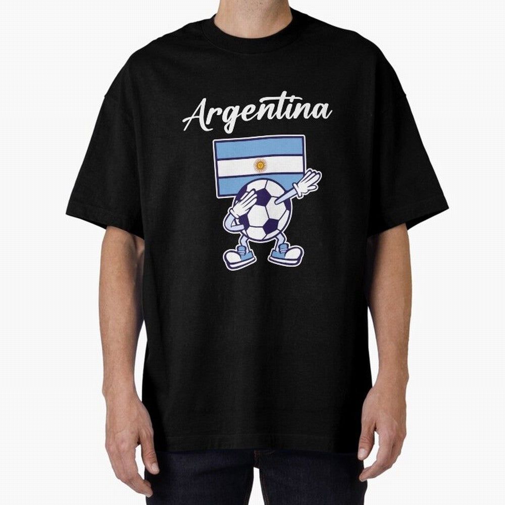 ARGENTINA - Dabbing Football Soccer Ball - ARGENTINA Oversized T-Shirt Remember Global Football Passion for FIFA World Cup 2026 USA Canada Mexico, Driven by Mbappe and Neymar, Spain, Vintage Soccer Flavor, Modern Football Stars, National Flags and