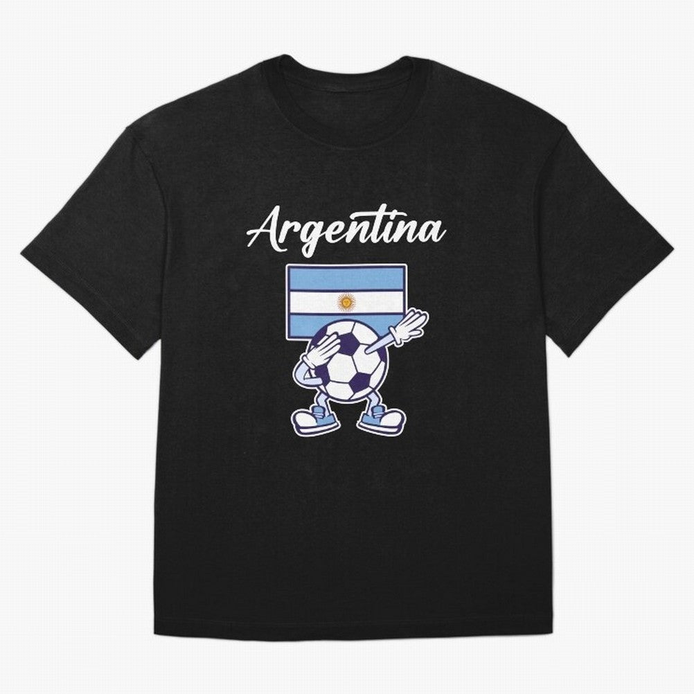 ARGENTINA - Dabbing Football Soccer Ball - ARGENTINA Oversized T-Shirt Remember Global Football Passion for FIFA World Cup 2026 USA Canada Mexico, Driven by Mbappe and Neymar, Spain, Vintage Soccer Flavor, Modern Football Stars, National Flags and