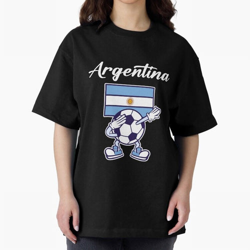 ARGENTINA - Dabbing Football Soccer Ball - ARGENTINA Oversized T-Shirt Remember Global Football Passion for FIFA World Cup 2026 USA Canada Mexico, Driven by Mbappe and Neymar, Spain, Vintage Soccer Flavor, Modern Football Stars, National Flags and