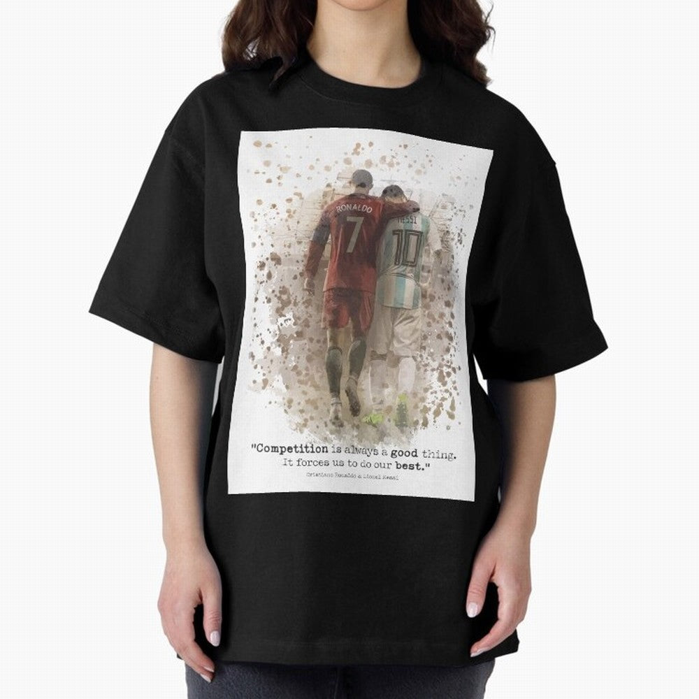 Cristiano Ronaldo Messi Soccer Quote Poster Oversized T-Shirt Celebrate Unforgettable Nights in Global Football Passion for FIFA World Cup 2026 Group Stage, Filled with CR7, Spain, Stadium Chants, National Pride, Trophy Dreams and Unforgettable