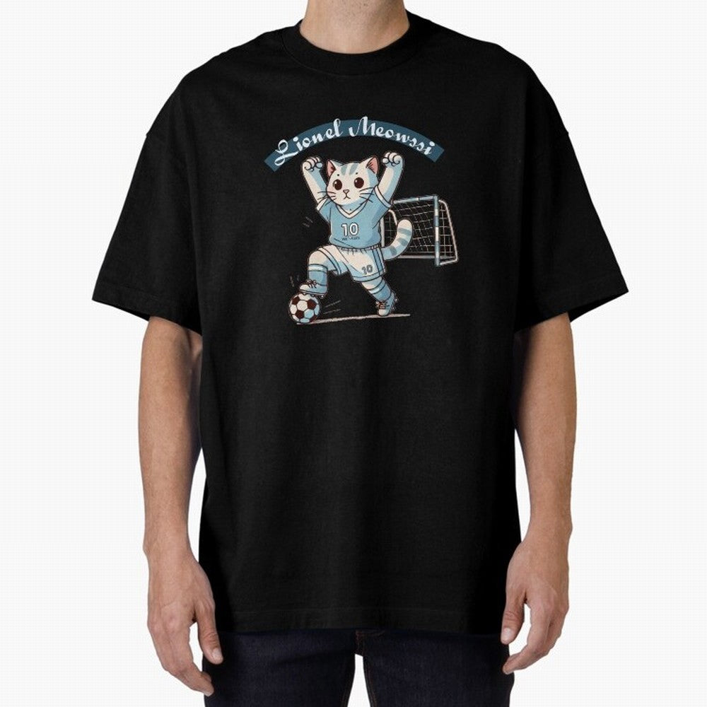 Lionel Meowssi Oversized T-Shirt Support Your Favorite Stars during the FIFA World Cup 2026 Group Stage Journey through CR7 Highlights, France and Portugal Pride, Championship Spirit, Famous Goals, Roaring Crowds and International Football Unity;