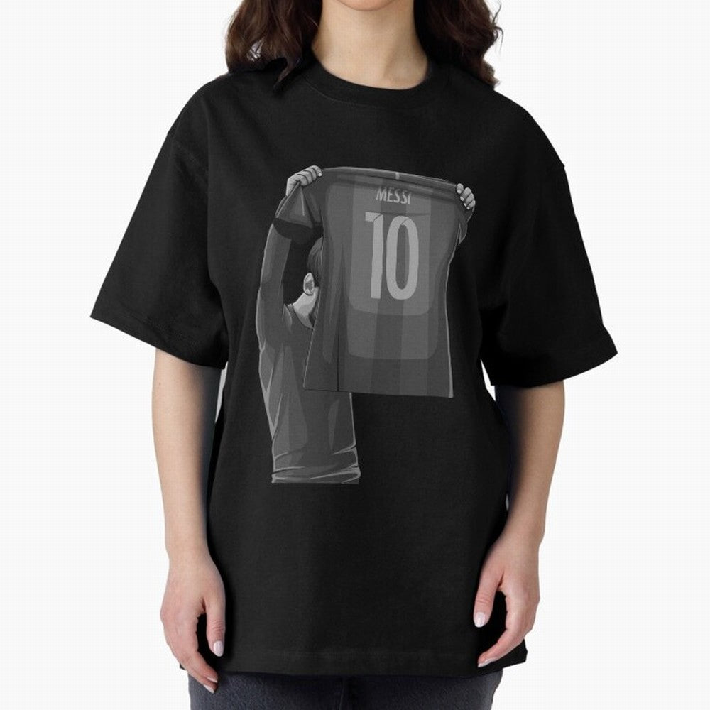 Lionel Messi Black and White Version Oversized T-Shirt Capture FIFA World Cup 2026 USA Canada Mexico Spirit, Filled with France and Portugal, Messi and Cristiano Ronaldo, Fan Favorite Moments, National Team Passion, Big Match Drama and Soccer