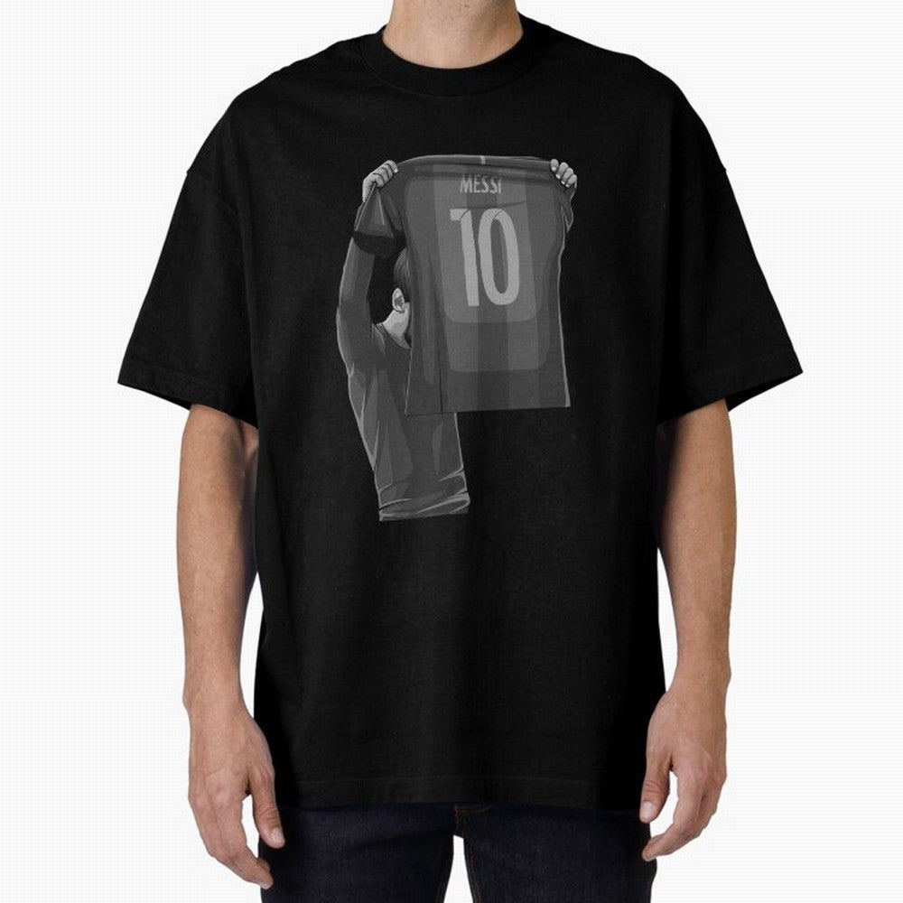 Lionel Messi Black and White Version Oversized T-Shirt Capture FIFA World Cup 2026 USA Canada Mexico Spirit, Filled with France and Portugal, Messi and Cristiano Ronaldo, Fan Favorite Moments, National Team Passion, Big Match Drama and Soccer