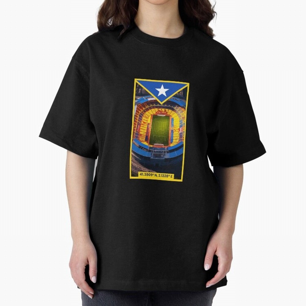 Barcelona Stadium Coordinates Graphic Essential T-Shirt Bring Stadium Energy to FIFA World Cup 2026 for Fans of Messi, CR7 and Mbappe and England, France and Netherlands, Bringing Goal Celebration Energy, Supporter Heritage, Football Icons and