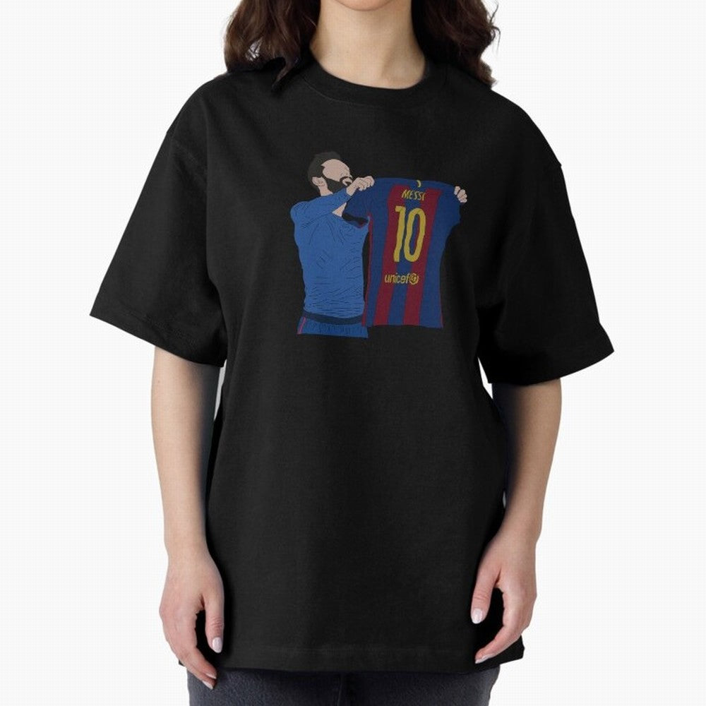 Lionel Messi | Barcelona legend Oversized T-Shirt Elevate FIFA World Cup 2026 USA Canada Mexico Highlighting Messi, CR7 and Mbappe, Brazil, Portugal and Argentina Energy, Retro Football Energy, Iconic Rivalries, Trophy Chase Drama and Stadium