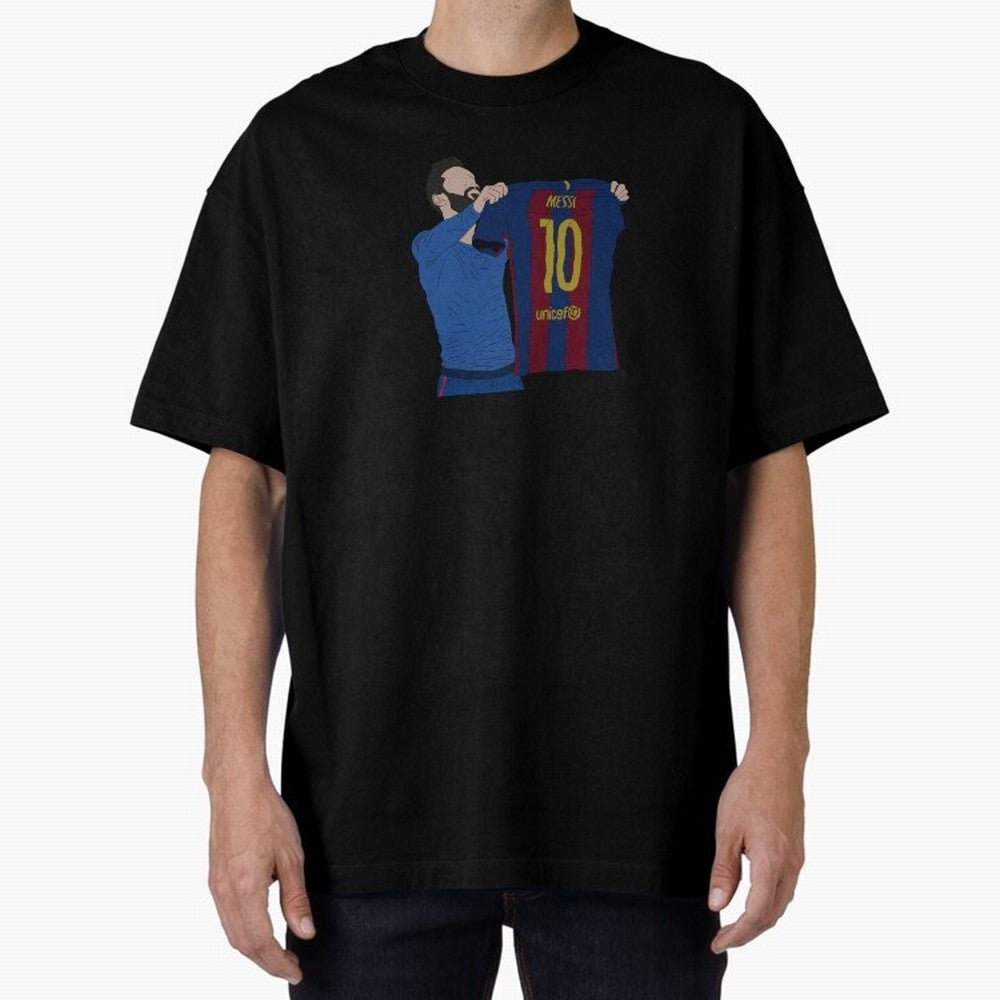 Lionel Messi | Barcelona legend Oversized T-Shirt Elevate FIFA World Cup 2026 USA Canada Mexico Highlighting Messi, CR7 and Mbappe, Brazil, Portugal and Argentina Energy, Retro Football Energy, Iconic Rivalries, Trophy Chase Drama and Stadium