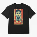 Messi The GOAT Graphic poster design Premium T-Shirt Carry National Pride through Match Day Hype around FIFA World Cup 2026, Messi and Cristiano Ronaldo, France, Championship Spirit, Famous Goals, Roaring Crowds and International Football Unity;