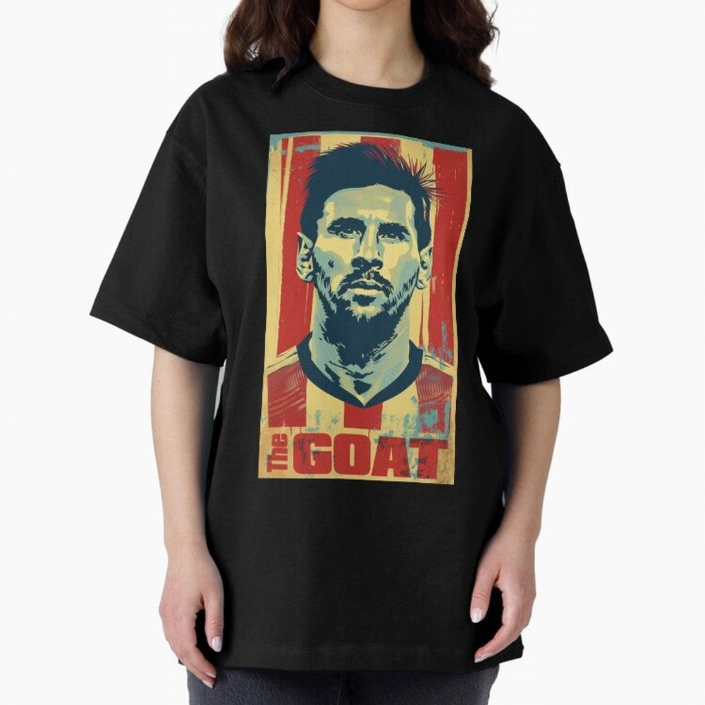 Messi The GOAT Graphic poster design Premium T-Shirt Carry National Pride through Match Day Hype around FIFA World Cup 2026, Messi and Cristiano Ronaldo, France, Championship Spirit, Famous Goals, Roaring Crowds and International Football Unity;