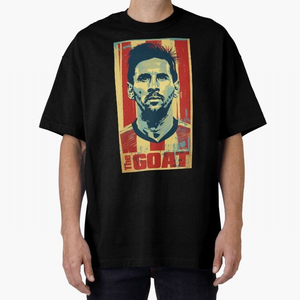 Messi The GOAT Graphic poster design Premium T-Shirt Carry National Pride through Match Day Hype around FIFA World Cup 2026, Messi and Cristiano Ronaldo, France, Championship Spirit, Famous Goals, Roaring Crowds and International Football Unity;