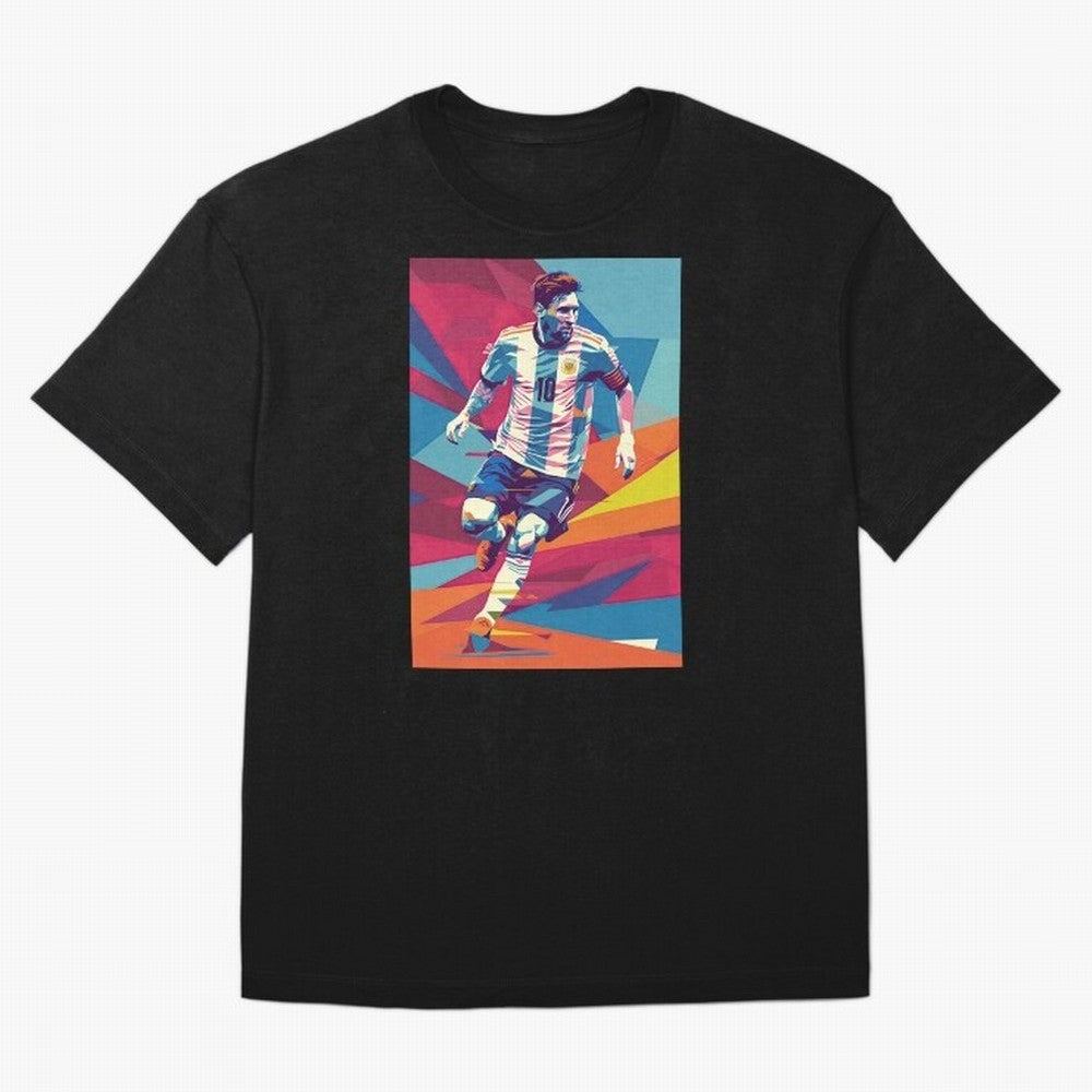 Messi in action Graphic poster design Premium T-Shirt Turn Up for the FIFA World Cup 2026 Group Stage Journey through CR7 and Messi Highlights, Netherlands Pride, Championship Spirit, Famous Goals, Roaring Crowds and International Football Unity;