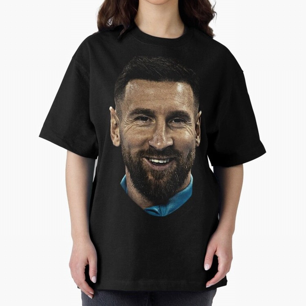 Messi Iconic Smile - Streetwear Style Portrait Premium T-Shirt Show Your Love for Global Football Passion for FIFA World Cup 2026 USA Canada Mexico, Capturing CR7 and Messi, England and Germany, Vintage Soccer Flavor, Modern Football Stars,
