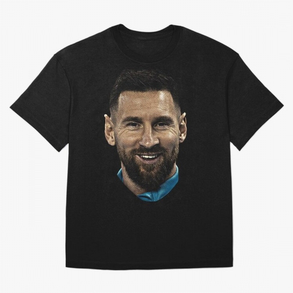 Messi Iconic Smile - Streetwear Style Portrait Premium T-Shirt Show Your Love for Global Football Passion for FIFA World Cup 2026 USA Canada Mexico, Capturing CR7 and Messi, England and Germany, Vintage Soccer Flavor, Modern Football Stars,