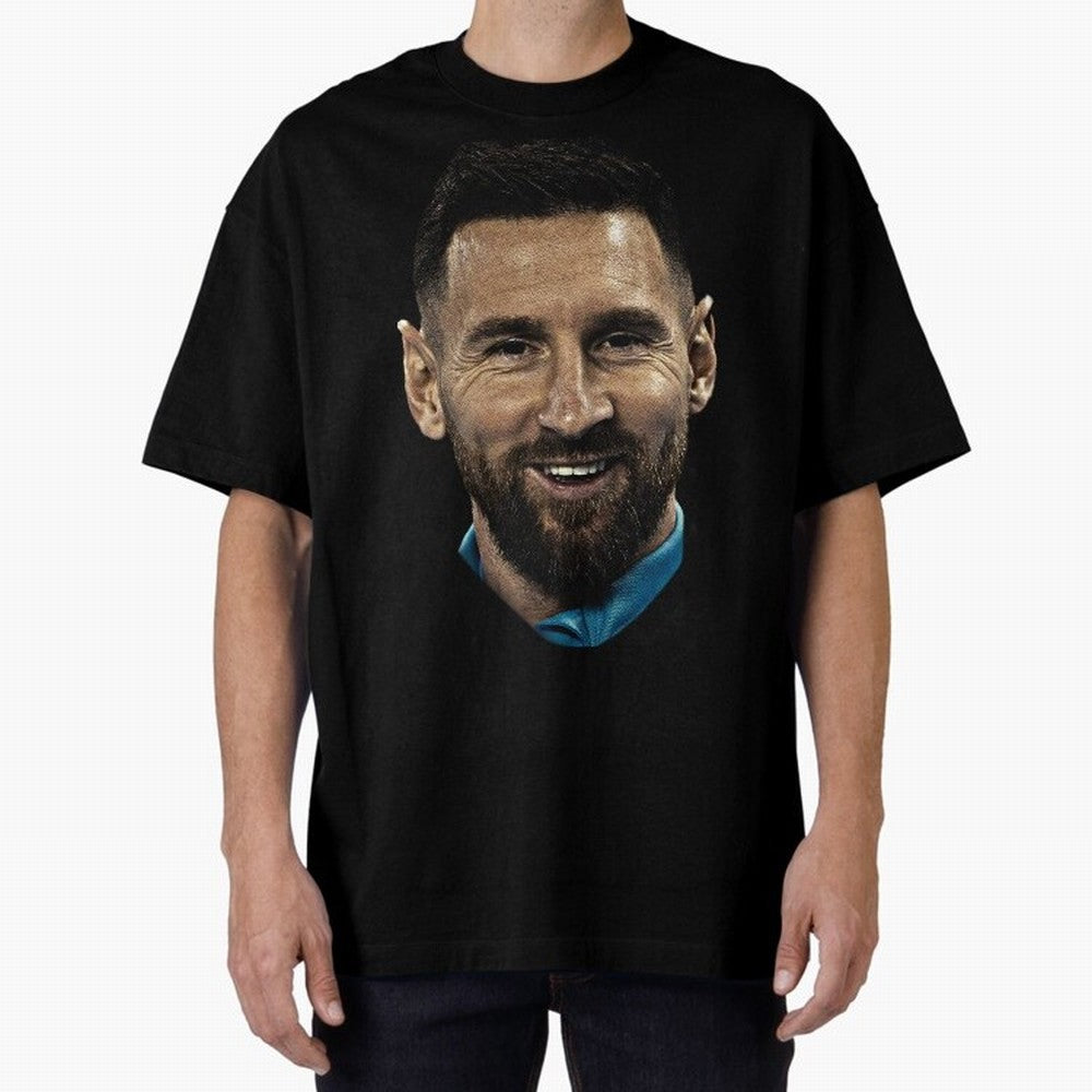 Messi Iconic Smile - Streetwear Style Portrait Premium T-Shirt Show Your Love for Global Football Passion for FIFA World Cup 2026 USA Canada Mexico, Capturing CR7 and Messi, England and Germany, Vintage Soccer Flavor, Modern Football Stars,