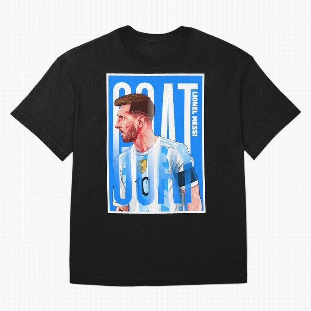 Lionel Messi The GOAT Illustration artwork Premium T-Shirt Bring Home Match Day Hype around FIFA World Cup 2026, Mbappe, Portugal, Goal Celebration Energy, Supporter Heritage, Football Icons and Worldwide Tournament Joy; Ideal for Fans Who Follow