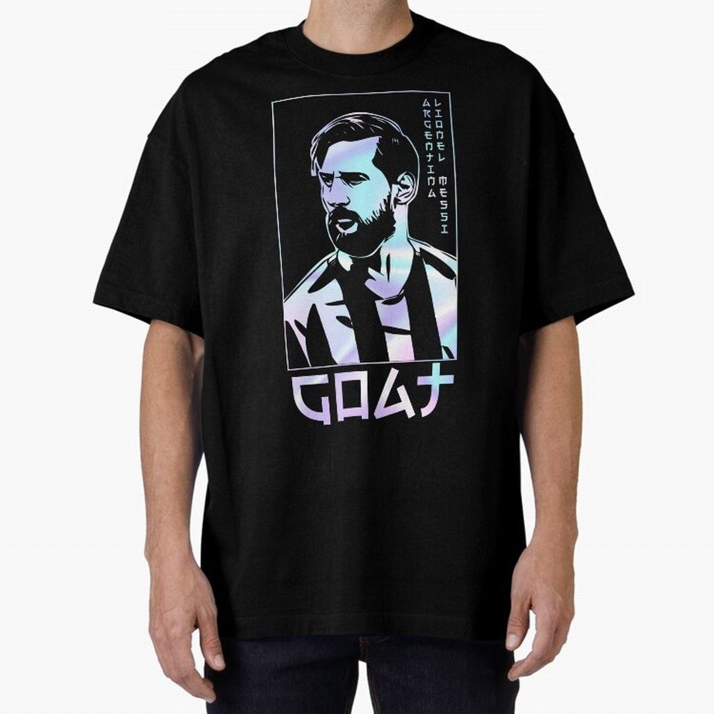 Lionel Messi Holographic Style Portrait art illustration Premium T-Shirt Celebrate Football Dreams Across FIFA World Cup 2026 USA Canada Mexico for Fans of Mbappe and Neymar and Argentina and Brazil, Bringing Football Passion, Legendary