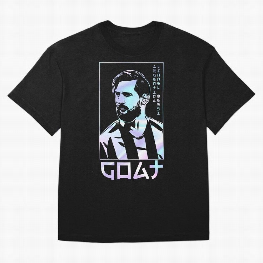 Lionel Messi Holographic Style Portrait art illustration Premium T-Shirt Celebrate Football Dreams Across FIFA World Cup 2026 USA Canada Mexico for Fans of Mbappe and Neymar and Argentina and Brazil, Bringing Football Passion, Legendary