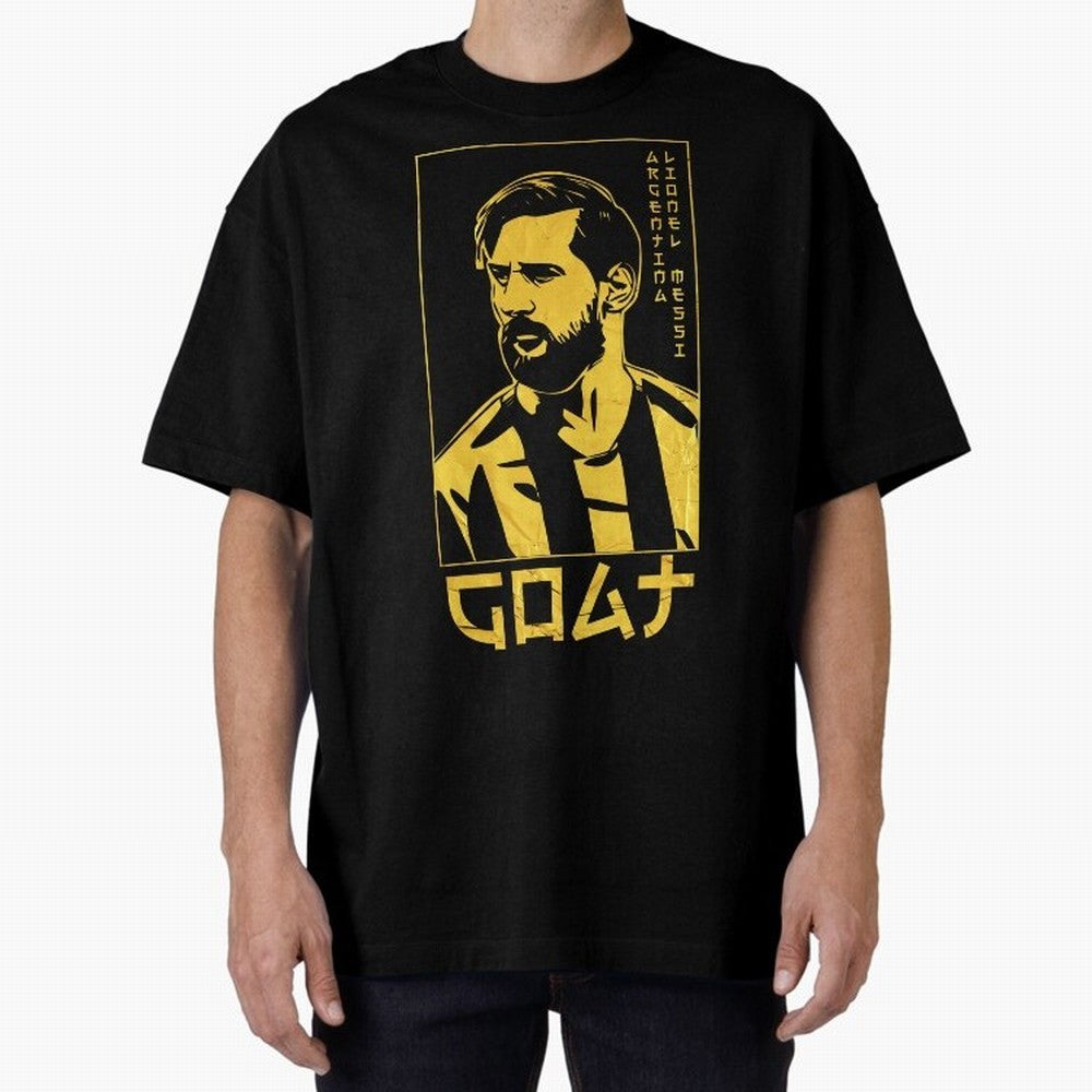 Lionel Messi Golden Style Portrait art illustration Premium T-Shirt Capture Stadium Memories from Match Day Hype around FIFA World Cup 2026 Group Stage, Neymar, Haaland and Cristiano Ronaldo, England, Vintage Soccer Flavor, Modern Football Stars,