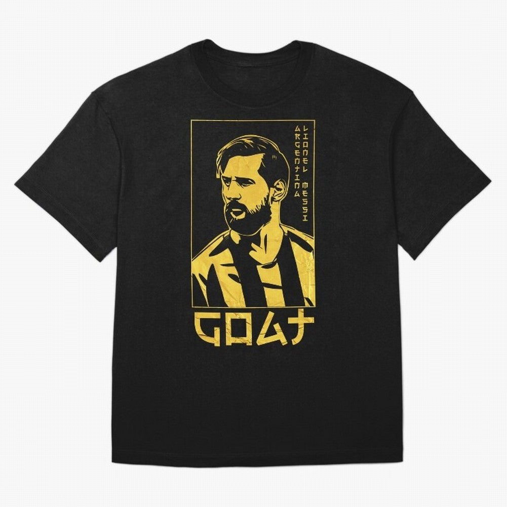 Lionel Messi Golden Style Portrait art illustration Premium T-Shirt Capture Stadium Memories from Match Day Hype around FIFA World Cup 2026 Group Stage, Neymar, Haaland and Cristiano Ronaldo, England, Vintage Soccer Flavor, Modern Football Stars,