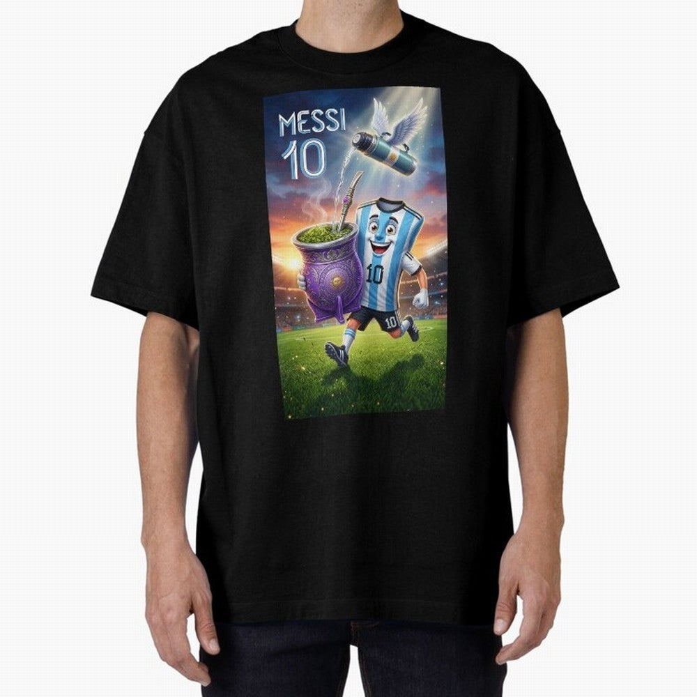 Messi 10 & Mate Magic ¨C The Soul of Argentine Football - Argentina Football Mate Mascot - Messi 10 Soccer Fan Art Oversized T-Shirt Elevate FIFA World Cup 2026 for Fans of Mbappe and Neymar and Brazil, Bringing Goal Celebration Energy, Supporter