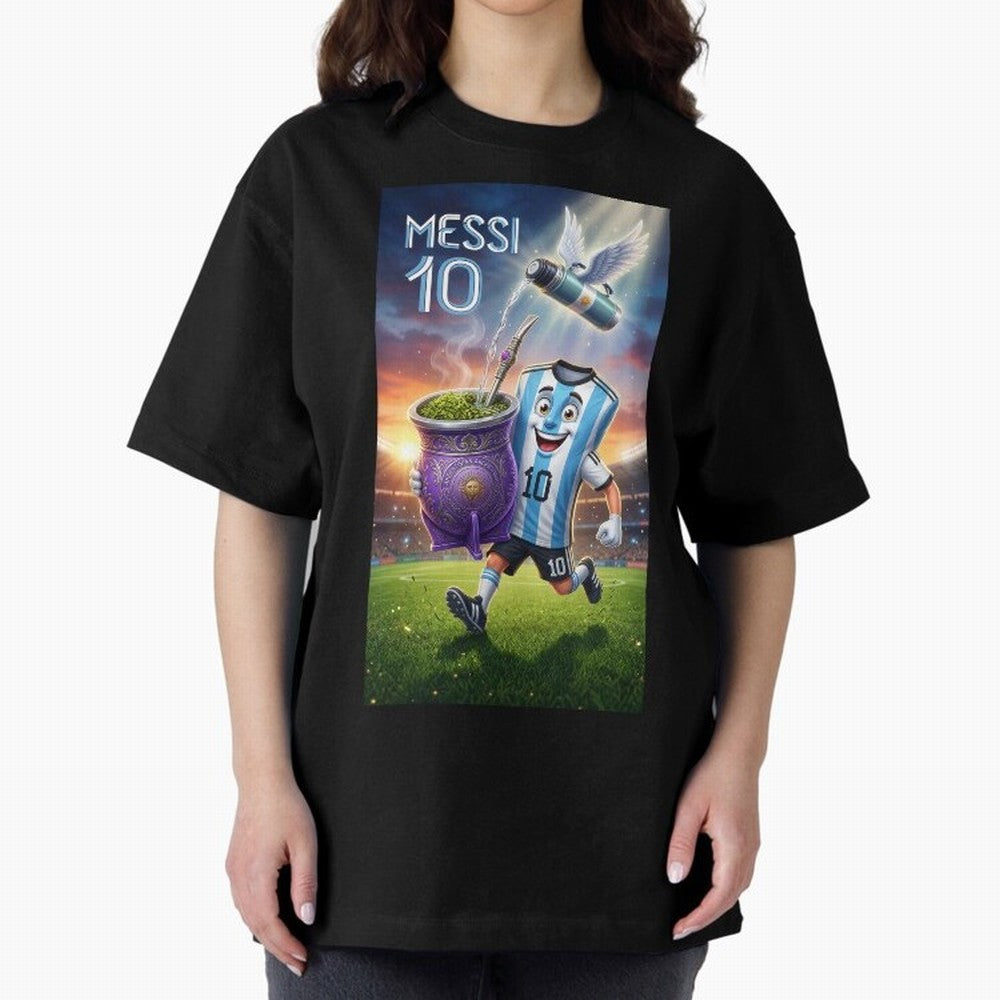 Messi 10 & Mate Magic ¨C The Soul of Argentine Football - Argentina Football Mate Mascot - Messi 10 Soccer Fan Art Oversized T-Shirt Elevate FIFA World Cup 2026 for Fans of Mbappe and Neymar and Brazil, Bringing Goal Celebration Energy, Supporter