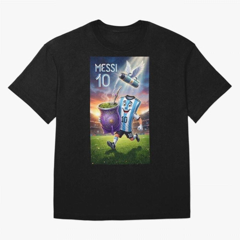 Messi 10 & Mate Magic ¨C The Soul of Argentine Football - Argentina Football Mate Mascot - Messi 10 Soccer Fan Art Oversized T-Shirt Elevate FIFA World Cup 2026 for Fans of Mbappe and Neymar and Brazil, Bringing Goal Celebration Energy, Supporter