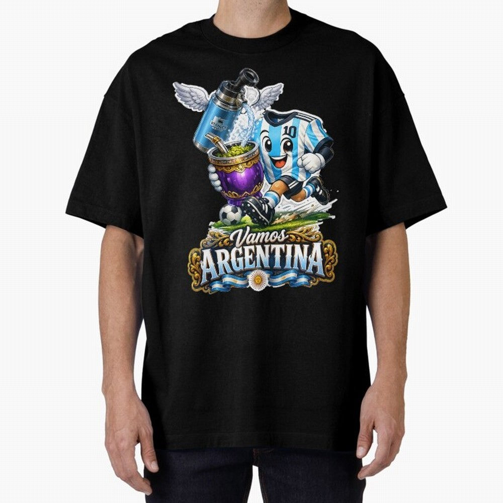 Cancha & Mate Dreams ¨C Argentina Football Heritage - Argentina Football Mate Mascot - Messi 10 Soccer Fan Art Classic T-Shirt Elevate FIFA World Cup 2026 USA Canada Mexico Spirit, Connected to Portugal, Messi, Neymar and Mbappe, Fan Favorite