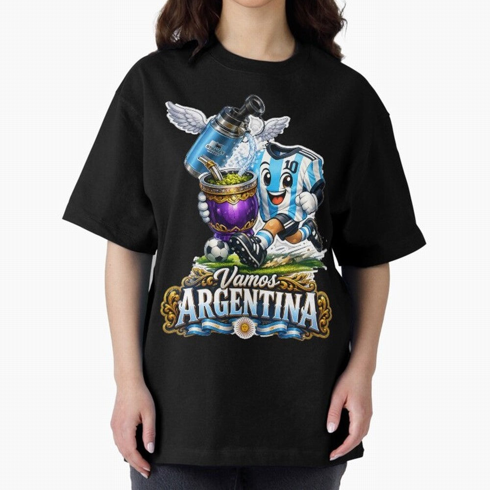 Cancha & Mate Dreams ¨C Argentina Football Heritage - Argentina Football Mate Mascot - Messi 10 Soccer Fan Art Classic T-Shirt Elevate FIFA World Cup 2026 USA Canada Mexico Spirit, Connected to Portugal, Messi, Neymar and Mbappe, Fan Favorite