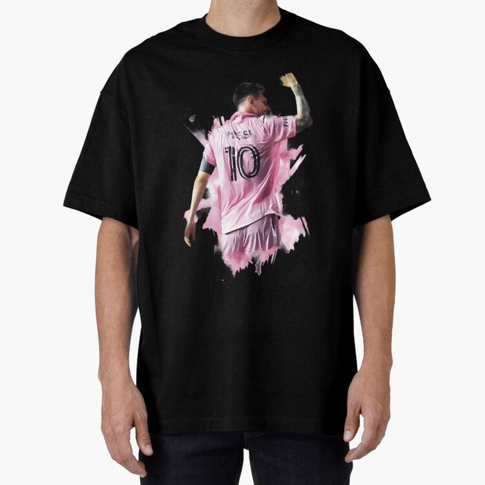 Messi Inter Miami Celebration Art ¨C Football Legend in Pink Jersey Classic T-Shirt Support Iconic Players in FIFA World Cup 2026 for Fans of Cristiano Ronaldo, Haaland and CR7 and Portugal, Bringing Championship Spirit, Famous Goals, Roaring