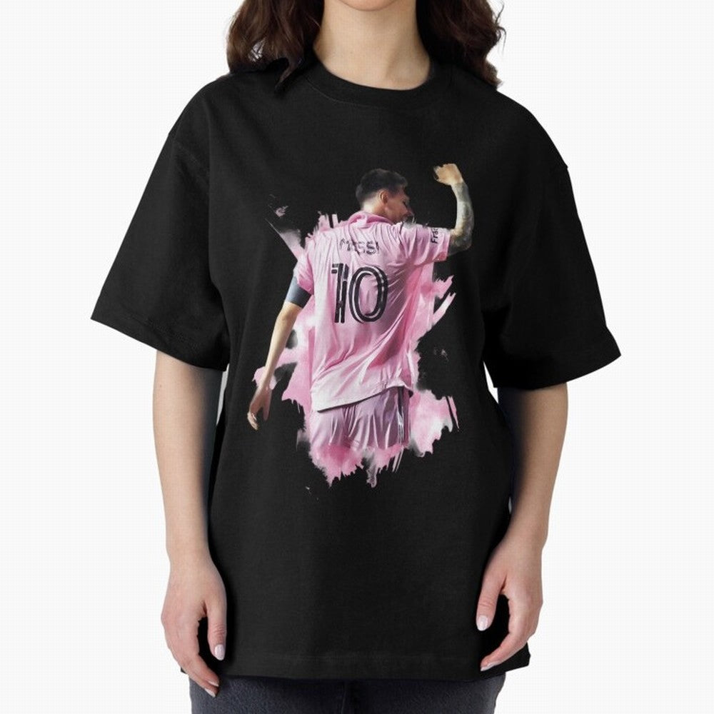 Messi Inter Miami Celebration Art ¨C Football Legend in Pink Jersey Classic T-Shirt Support Iconic Players in FIFA World Cup 2026 for Fans of Cristiano Ronaldo, Haaland and CR7 and Portugal, Bringing Championship Spirit, Famous Goals, Roaring