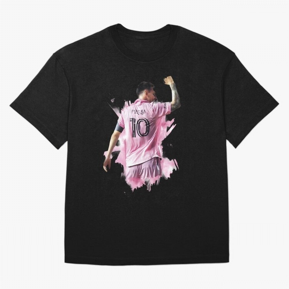 Messi Inter Miami Celebration Art ¨C Football Legend in Pink Jersey Classic T-Shirt Support Iconic Players in FIFA World Cup 2026 for Fans of Cristiano Ronaldo, Haaland and CR7 and Portugal, Bringing Championship Spirit, Famous Goals, Roaring