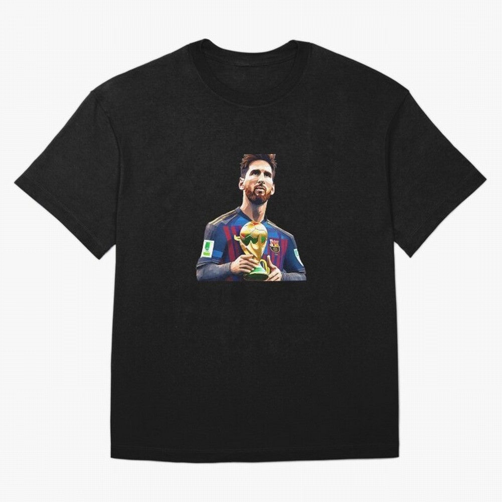 Messi World Cup with Barcelona Jersey Art Gift Classic T-Shirt Capture Stadium Memories from the FIFA World Cup 2026 Group Stage Journey through Messi and Cristiano Ronaldo Highlights, Spain Pride, Retro Football Energy, Iconic Rivalries, Trophy