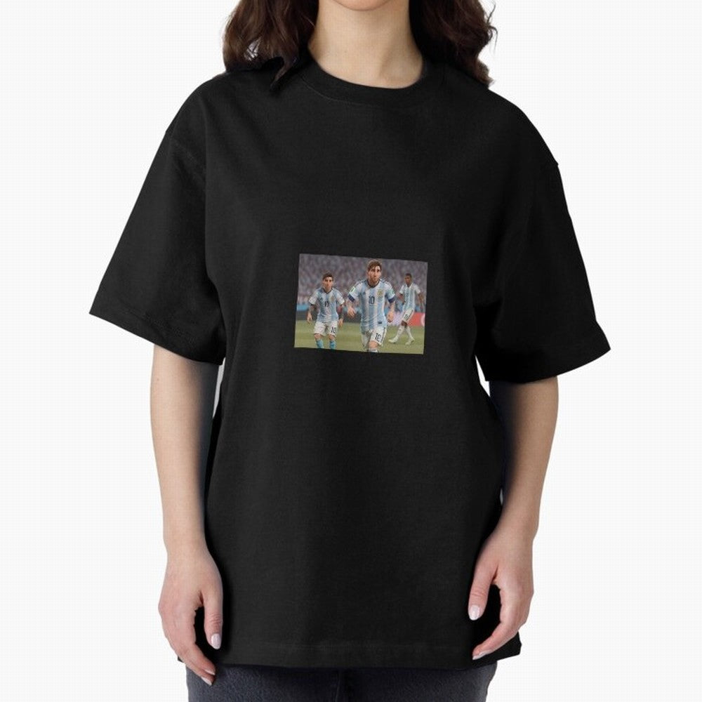 Messi Oversized T-Shirt Stand with Match Day Hype around FIFA World Cup 2026 USA Canada Mexico, CR7, Netherlands, Vintage Soccer Flavor, Modern Football Stars, National Flags and Final Night Emotion; Perfect for People Who Love Argentina, Brazil,