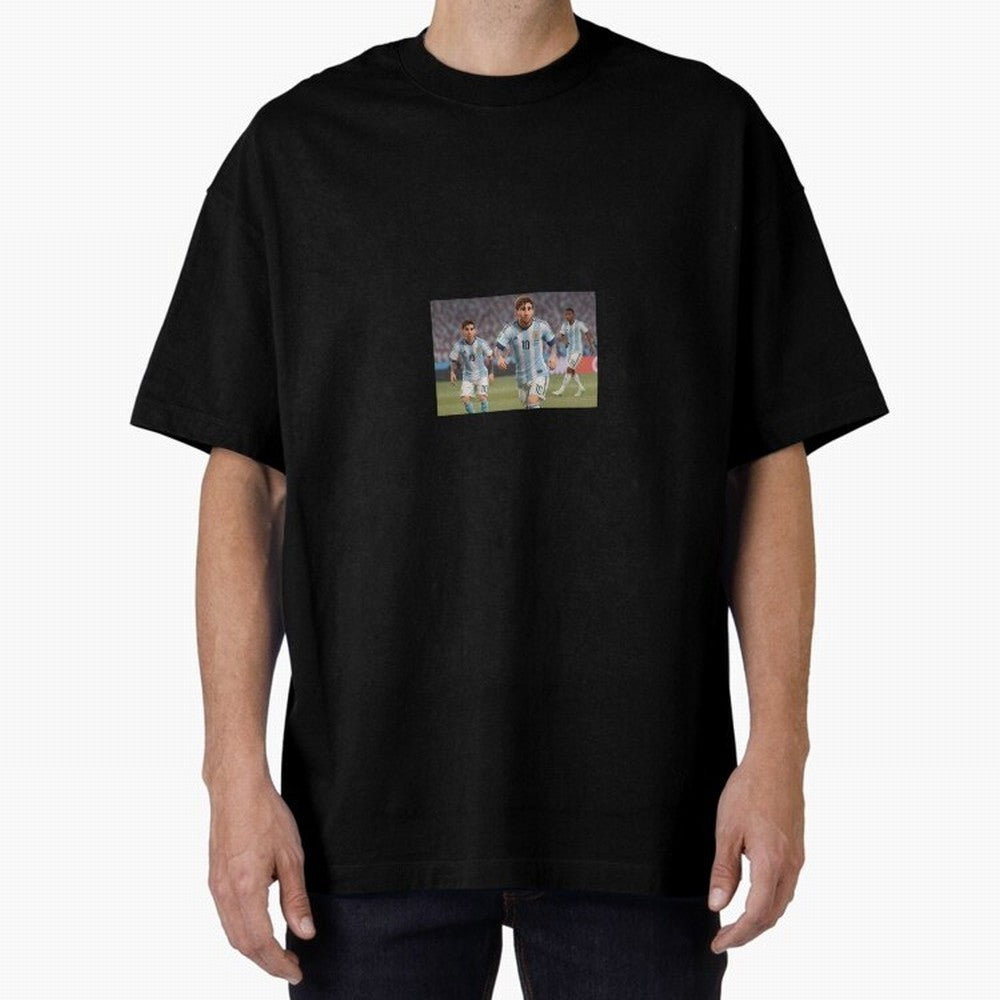 Messi Oversized T-Shirt Stand with Match Day Hype around FIFA World Cup 2026 USA Canada Mexico, CR7, Netherlands, Vintage Soccer Flavor, Modern Football Stars, National Flags and Final Night Emotion; Perfect for People Who Love Argentina, Brazil,