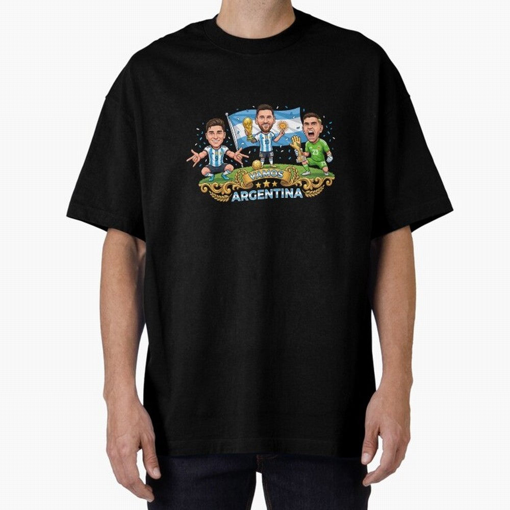 Argentina World Champions Messi Cartoon Classic T-Shirt Spotlight the FIFA World Cup 2026 USA Canada Mexico Journey through Mbappe Highlights, Argentina Pride, Game Day Rituals, Football Legends, Country Pride and the Road to the Final; Ideal for