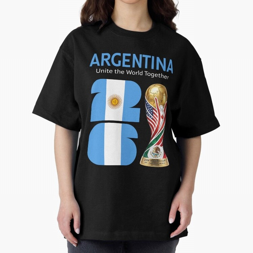World Cup 2026, ARGENTINA Oversized T-Shirt Cheer for FIFA World Cup 2026 Spirit, Highlighting Portugal, Messi, CR7 and Mbappe, Championship Spirit, Famous Goals, Roaring Crowds and International Football Unity; Ideal for Fans Who Follow Messi,