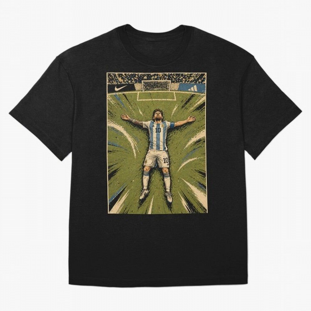 Messi Argentine Football Legend Celebration Poster | Vintage Comic Soccer Champion Art Classic T-Shirt Represent FIFA World Cup 2026 Connected to Mbappe and Neymar, Argentina, France and Brazil Energy, Vintage Soccer Flavor, Modern Football Stars,