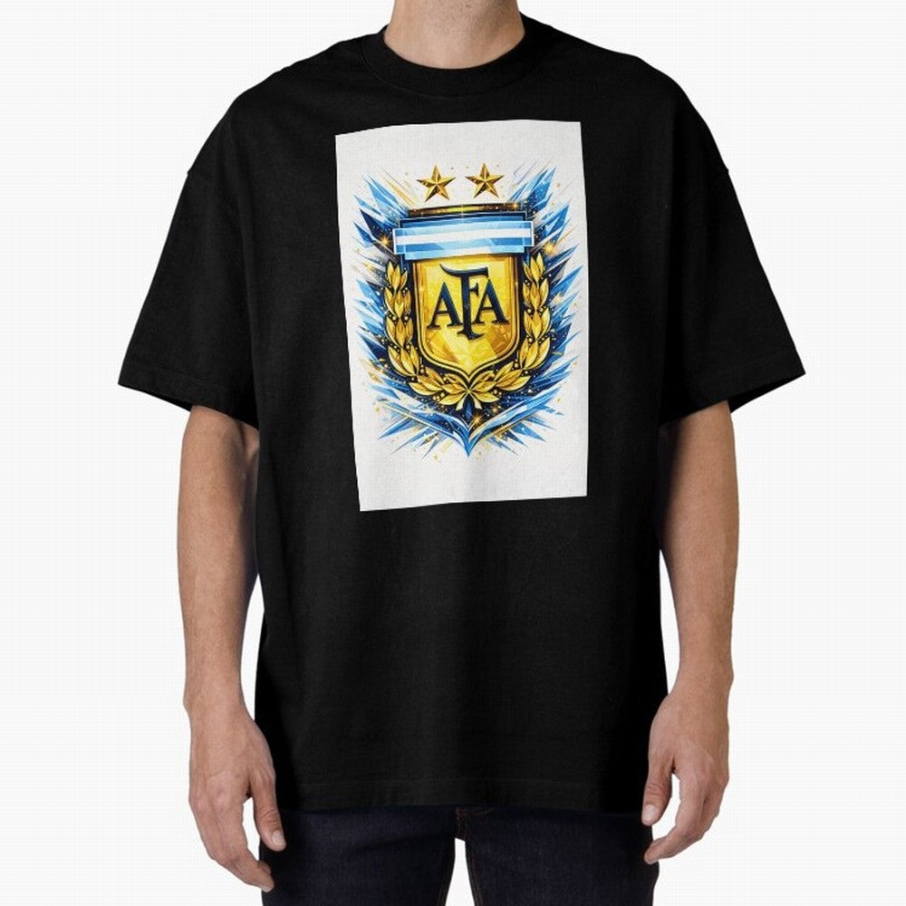 Argentina champions AFA crest gold blue soccer design Oversized T-Shirt Fuel Match Day Hype around FIFA World Cup 2026, Messi, Portugal, Spain and Germany, Global Supporter Spirit, Legendary Goals, National Colors and Tournament Celebration; Great