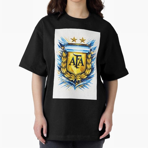 Argentina champions AFA crest gold blue soccer design Oversized T-Shirt Fuel Match Day Hype around FIFA World Cup 2026, Messi, Portugal, Spain and Germany, Global Supporter Spirit, Legendary Goals, National Colors and Tournament Celebration; Great