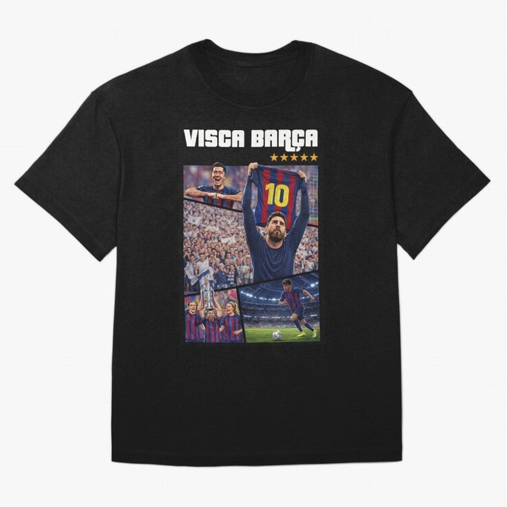 Visca Bar?a Legends Poster | Messi 10 FC Barcelona Art Oversized T-Shirt Create Global Football Passion for FIFA World Cup 2026 USA Canada Mexico, Highlighting Cristiano Ronaldo, France and Portugal, Retro Football Energy, Iconic Rivalries, Trophy