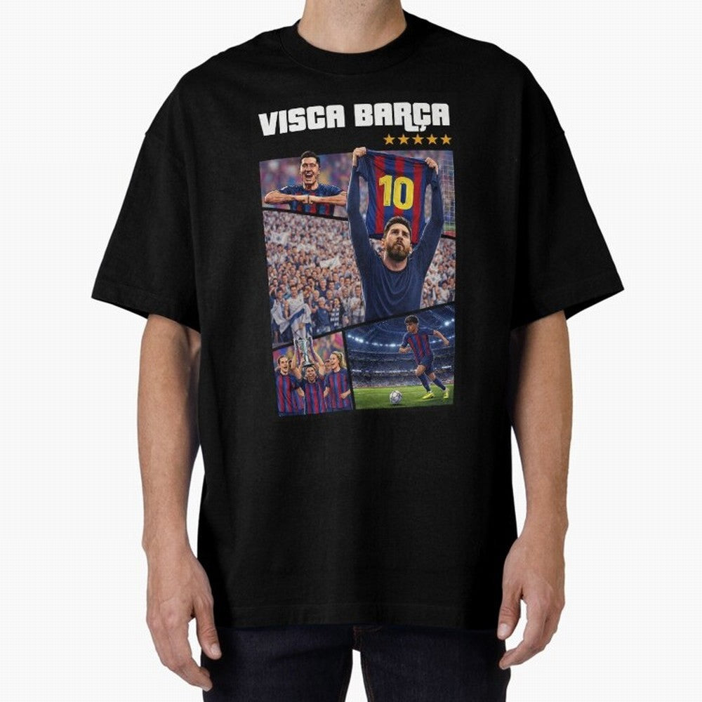 Visca Bar?a Legends Poster | Messi 10 FC Barcelona Art Oversized T-Shirt Create Global Football Passion for FIFA World Cup 2026 USA Canada Mexico, Highlighting Cristiano Ronaldo, France and Portugal, Retro Football Energy, Iconic Rivalries, Trophy