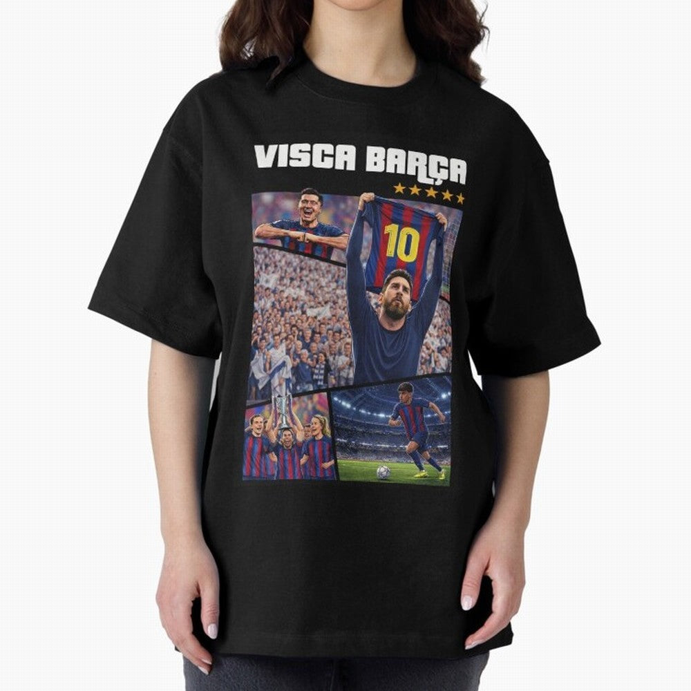 Visca Bar?a Legends Poster | Messi 10 FC Barcelona Art Oversized T-Shirt Create Global Football Passion for FIFA World Cup 2026 USA Canada Mexico, Highlighting Cristiano Ronaldo, France and Portugal, Retro Football Energy, Iconic Rivalries, Trophy