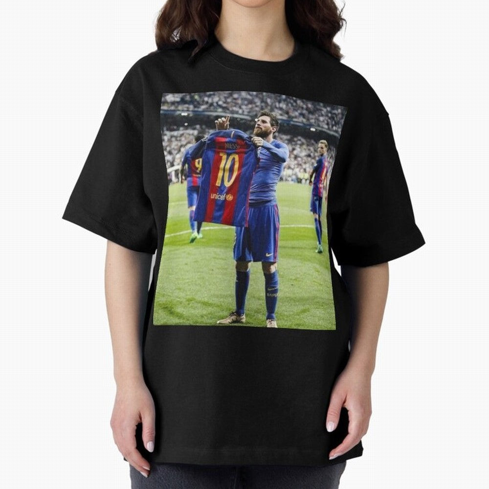Lional Messi Poster Design Oversized T-Shirt Show Your Love for the FIFA World Cup 2026 USA Canada Mexico Journey through CR7 and Messi Highlights, Portugal Pride, Football History, Final Match Energy, Crowd Noise and Once in a Lifetime Moments;