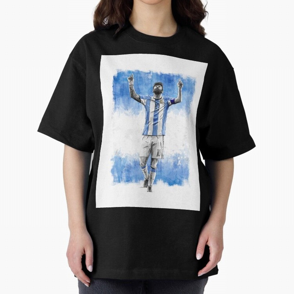 Messi Argentina Football Drawing Oversized T-Shirt Honor the Beautiful Game during FIFA World Cup 2026 for Fans of Cristiano Ronaldo and Argentina and Brazil, Bringing Football History, Final Match Energy, Crowd Noise and Once in a Lifetime