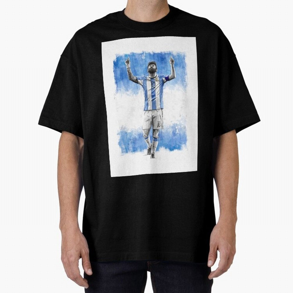 Messi Argentina Football Drawing Oversized T-Shirt Honor the Beautiful Game during FIFA World Cup 2026 for Fans of Cristiano Ronaldo and Argentina and Brazil, Bringing Football History, Final Match Energy, Crowd Noise and Once in a Lifetime