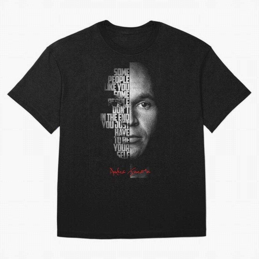Black and white Andres Iniesta Quote. Oversized T-Shirt Represent the Passion of Match Day Hype around FIFA World Cup 2026 Group Stage, Messi, France and Portugal, Stadium Chants, National Pride, Trophy Dreams and Unforgettable Football Memories;