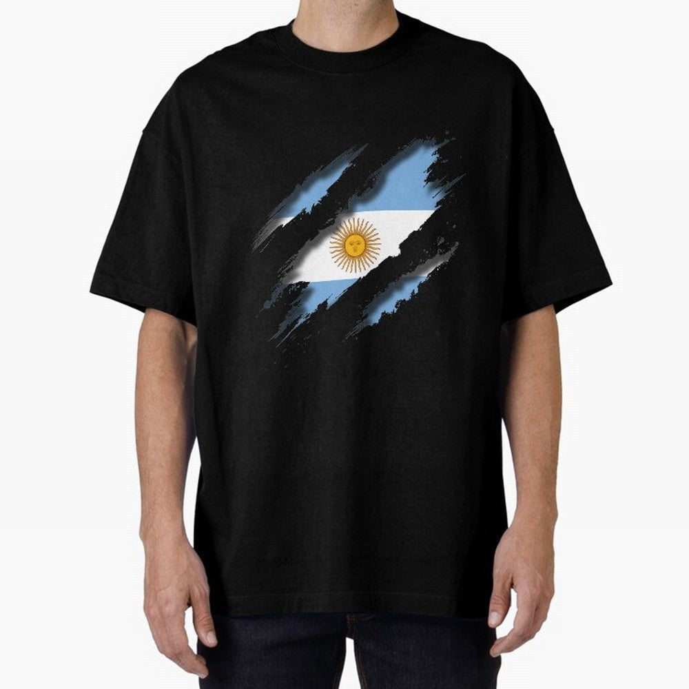 Argentina Tearing a New One Oversized T-Shirt Keep the Match Day Mood of Global Football Passion for FIFA World Cup 2026 USA Canada Mexico, Capturing Messi, Neymar and Mbappe, France and Portugal, Championship Spirit, Famous Goals, Roaring Crowds